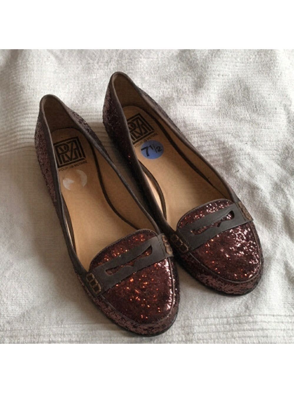 Pour La Victoire Brown Glitter Leather Rory Flats Size 7.5